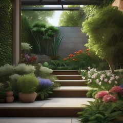 A tranquil garden with a variety of flowers and plants2