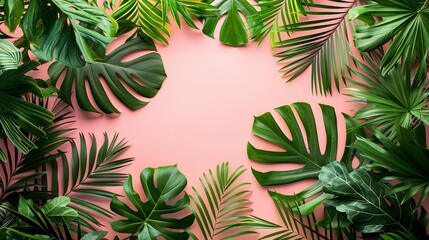 Naklejka premium Tropical Elegance with Palm Leaves on Pink