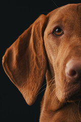 Close-up portrait of a beautiful Vizsla dog against the background