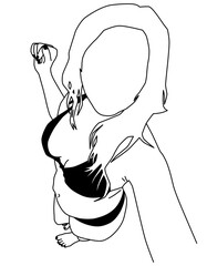 Minimalist Black and White Bikini Girl Line Art from Top View