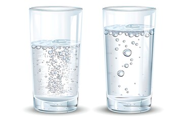 Realistic full half-full and empty glass with mineral water isolated on white background vector illustration . - obrazy, fototapety, plakaty