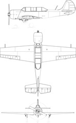 Yakovlev Yak-52 3-view svg vector file.