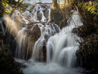 Long exposure photographs of the stone monastery waterfalls (Zaragoza-Spain) - 789655997