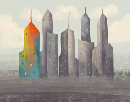 Landscape with gray skyscrapers