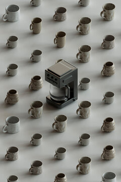 Espresso Machine Amongst Speckled Mug Collection