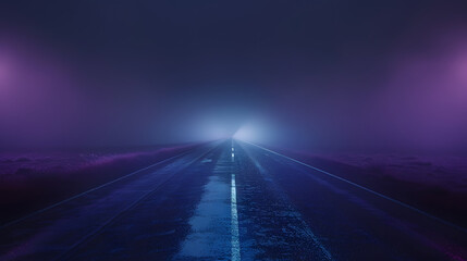 A long road at night with neon lights on the sides. minimalistic