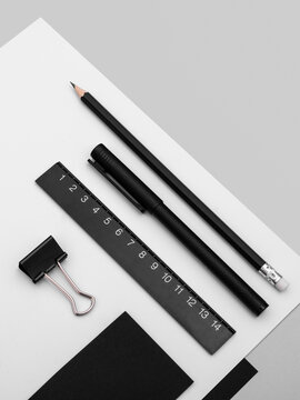 Black and white stationery and design identity mockup