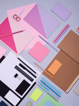 Color block stationery and design identity mockup
