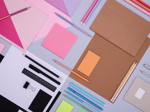 Color block stationery and design identity mockup