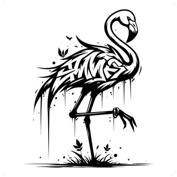 recommend clip art: flamingo silhouette, animal graffiti tag, hip hop, street art typography illustration.