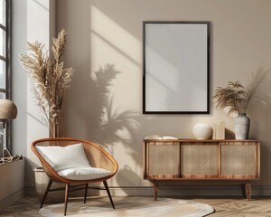 Mockup poster frame in minimalist modern interior background