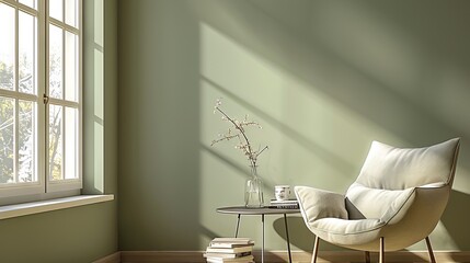 modern minimalist living room, trendy green