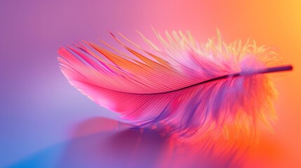 Close up of a vibrant feather An up close view of a vibrant purple feather against a colorful...