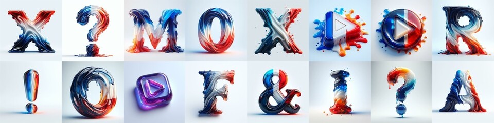 Glass letters in France flag colors lettering. AI generated illustration