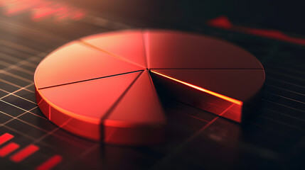 Obraz premium A pie chart of market shares with a segment expanding. indicating business expansion and prosperity. The background merges dark brown and black