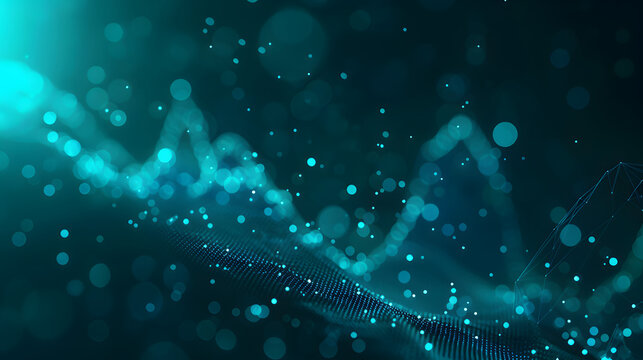A scatter plot of population growth with a positive slope. indicating increase and abundance. The background is a mix of dark teal and black