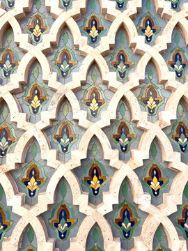 Close up of Islamic tile and stucco, Morocco