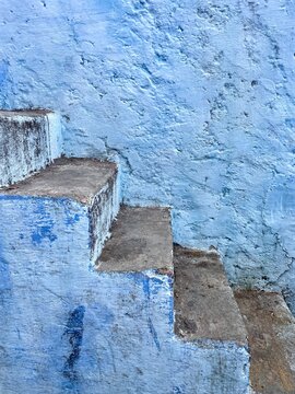 Painted blue stairway, Morocco