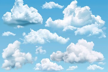 Transparent clouds set. Transparent clouds spring sunny weather cloudscape realistic set vector illustration . - obrazy, fototapety, plakaty