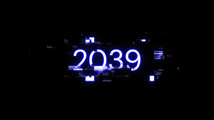 Obraz premium 3D rendering 2039 text with screen effects of technological glitches