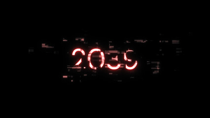 3D rendering 2039 text with screen effects of technological glitches
