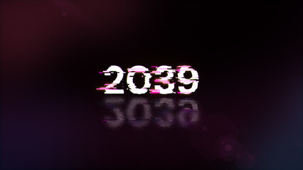 3D rendering 2039 text with screen effects of technological glitches