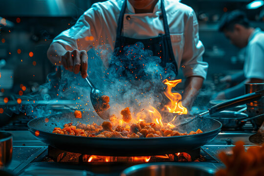 A person attending a cooking class, learning new culinary skills and techniques from a professional chef. Concept of gastronomic education and culinary exploration. Generative Ai.