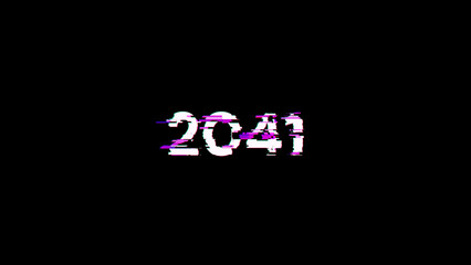 3D rendering 2041 text with screen effects of technological glitches
