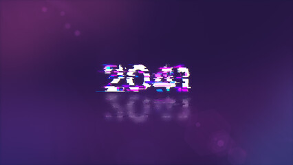3D rendering 2041 text with screen effects of technological glitches