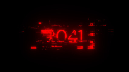 3D rendering 2041 text with screen effects of technological glitches