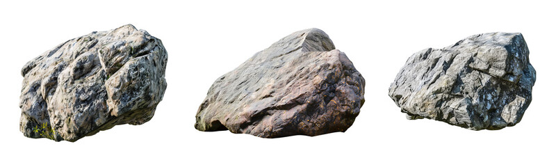 Set of large stones boulder collection with natural texture, Textured granite rock boulders on transparent background
