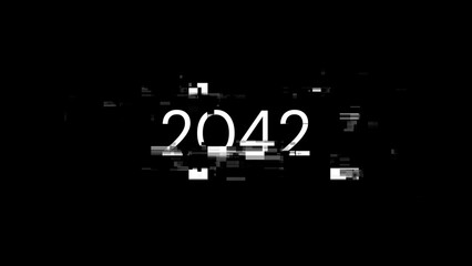 3D rendering 2042 text with screen effects of technological glitches