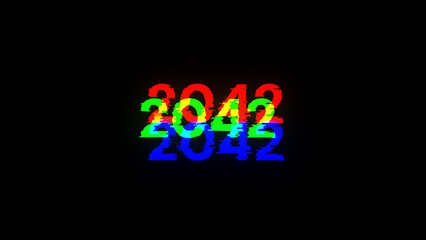3D rendering 2042 text with screen effects of technological glitches