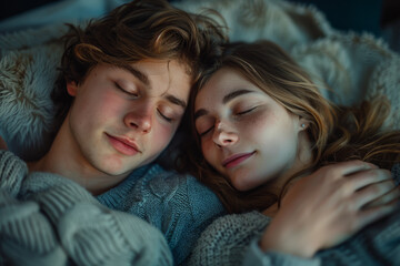 A couple losing sleep over worries about how they will afford their children's education and future. Concept of financial anxiety and parental pressure. Generative Ai.