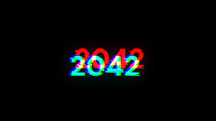 3D rendering 2042 text with screen effects of technological glitches