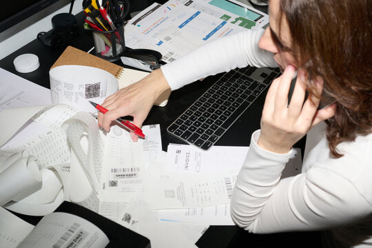 Phone call while reviewing business receipts