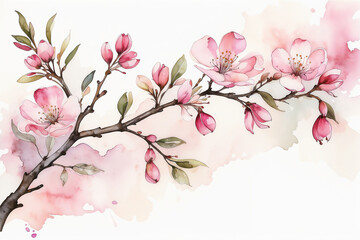 Obraz na płótnie Canvas Pink Watercolor Crabapple Blossoms