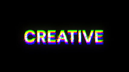 3D rendering creative text with screen effects of technological glitches