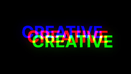 3D rendering creative text with screen effects of technological glitches