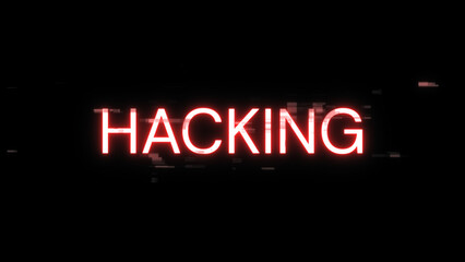 3D rendering hacking text with screen effects of technological glitches