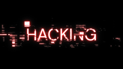 3D rendering hacking text with screen effects of technological glitches