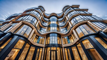 Curvy modern architecture of city apartments - obrazy, fototapety, plakaty