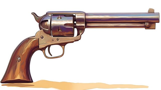 A vintage cowboy revolver crafted from rugged steel stands alone against a crisp white backdrop This image is available in raster format