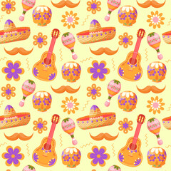 Mexican culture seamless pattern. Cinco de Maya holiday