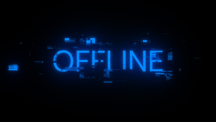 3D rendering offline text with screen effects of technological glitches