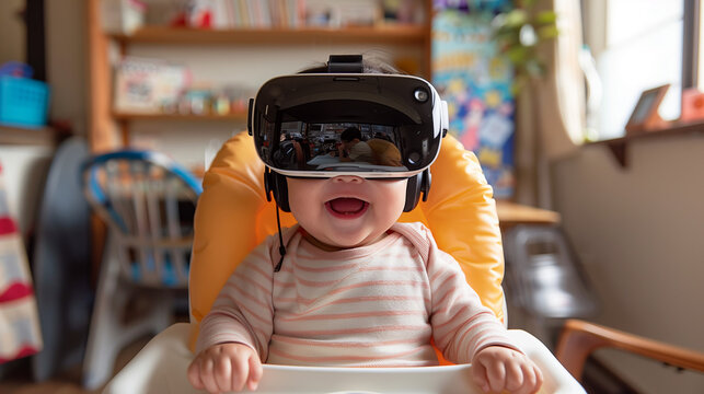 Joyful Baby Experiencing Virtual Reality, Adorable Tech Engagement - Powered by Adobe