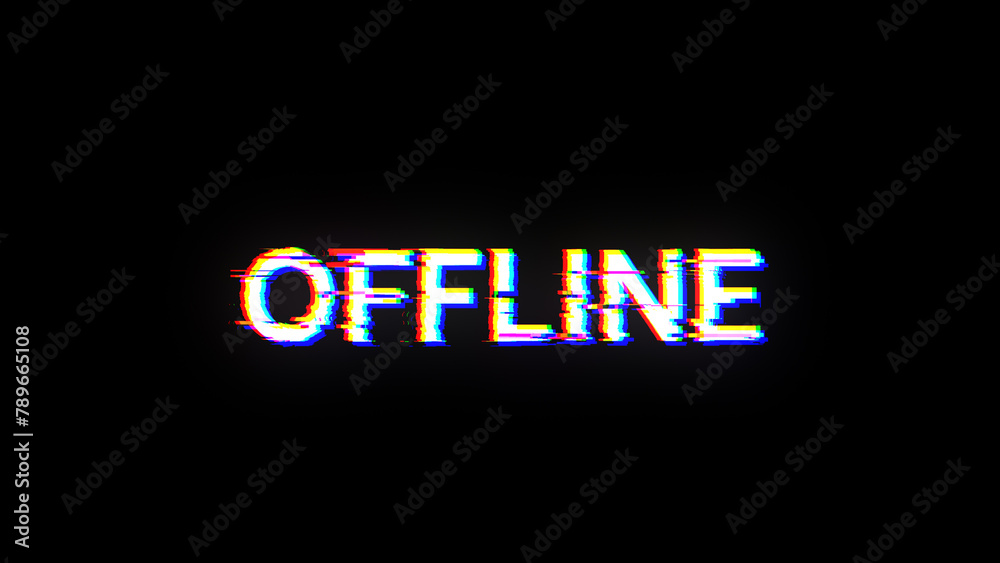 Poster 3d rendering offline text with screen effects of technological glitches