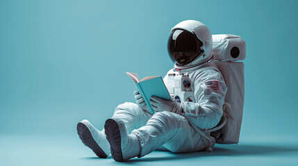 Contemplative Astronaut in Pristine White Suit with Book, Minimalist Space Concept - Powered by Adobe