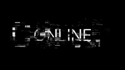 3D rendering online text with screen effects of technological glitches