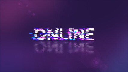 3D rendering online text with screen effects of technological glitches